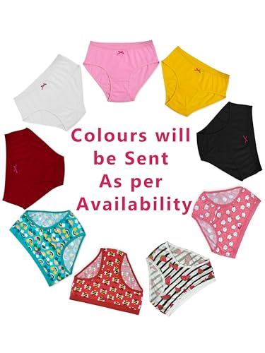 D’Chica Girls Cotton Panties Multipack, Soft Breathable Hipster Underwear for Girls, Everyday Comfort Briefs, Solid & Prints2