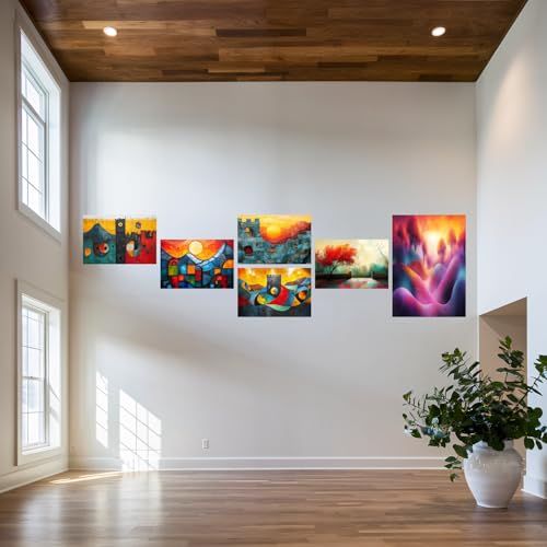 Image of SiddArtify Abstract Landscape Wall Art Poster Print Set - Modern Geometric Decor for Living Room Bedroom Office - 8x12 Sticker Pack of 6