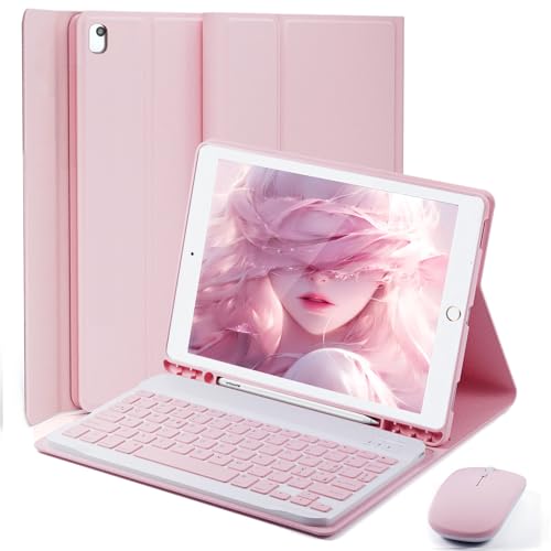 Cover Per iPad 9,8,7 Generazione 10.2 Pollici(9a/2021 8a/2020 7a/2019)/Ipad Air 3 10.5 Pollici /ipad pro 10.5 Pollici (2017)con Bluetooth Wireless italiana tastiera (QWERTY) e Mouse Keyboard Case Rosa
