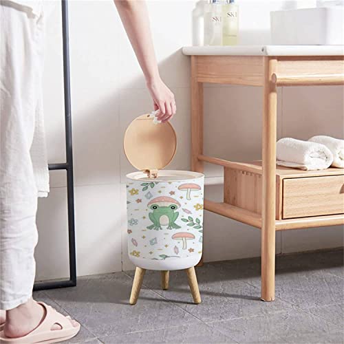 Image of KCDCYCZEAL Small Trash Can with Lid Cottagecore Frog and Mushrooms Seamless Round Recycle Bin Press Top Dog Proof Wastebasket for Kitchen Bathroom Bedroom Office 7L /1.8 Gallon