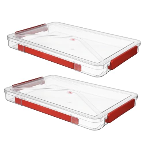 KALLORY 2pcs Clear Plastic File Storage Box with Lids Portable Organizer for Paperwork Scrapbooking and Documents Stackable Storage Bins for Efficient Space Management