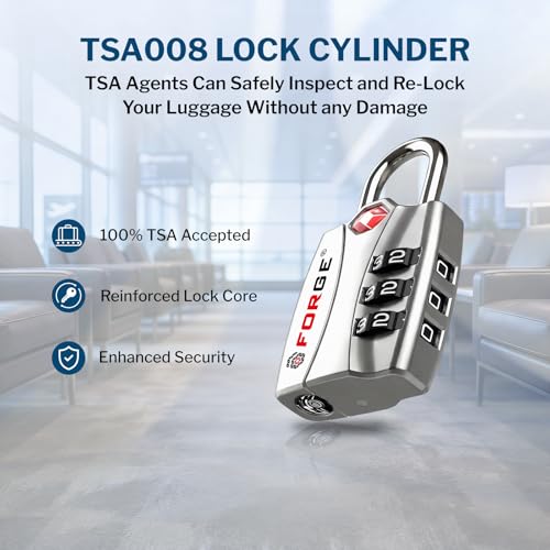 Image of Forge Open Alert TSA Approved Luggage Locks - 3 Digit Combination, Easy Read Dials, Zinc Alloy Body -(4 Colors #1)