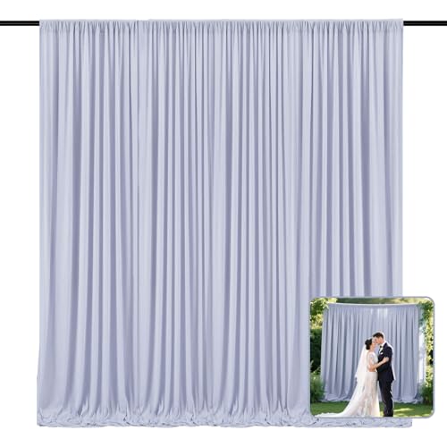 Image of 2 Panels Blueish Gray Backdrop Curtain, 10 x 10 Feet Polyester Background Curtains for Parties, Weddings, Baby Showers, Halloween, Christmas, Birthday Party Photoshoot Backdrop Curtains Decorations