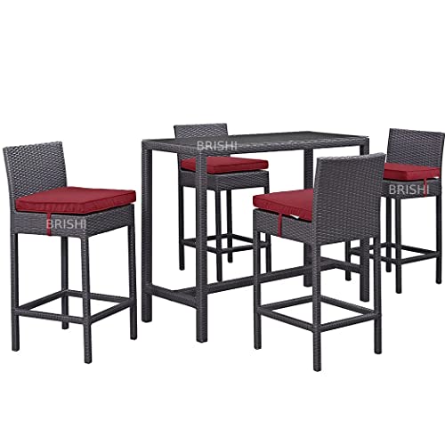 Image of BRISHI Outdoor Bar Set Garden Patio Bar Set 1+4 4 - Chairs and 1 - Table Set Balcony Bar Table with Stool Set (Brown)