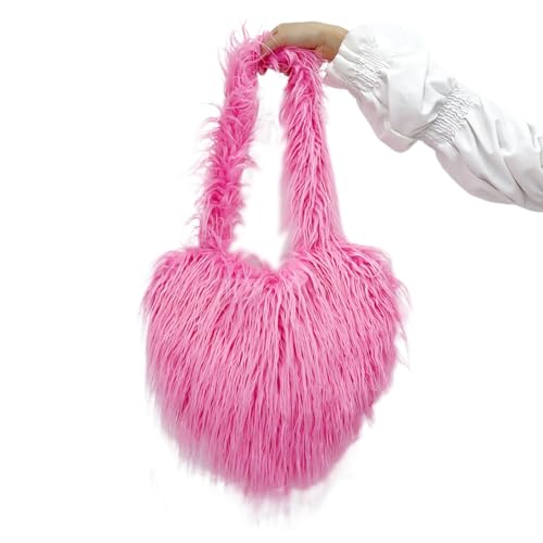 Women Tote Bags Faux Furs Cute Plush Heart Shape Crossbody Bag Shoulder Bag Furry Purse Handbag Oversized Messenger Cute Plus