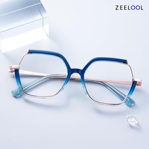 Image of Zeelool Square Glasses Frames for Women Oversized Blue Fake Eyeglasses With Clear Lens Fashion Lightweight Full Eyewear Glasses Alexia JGX883711-03