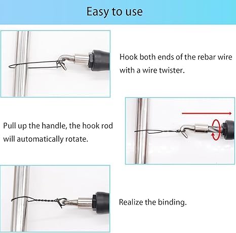 ADAWAT Automatic Rebar Tie Wire Twister - 3 Pcs Rebar Tie Tool Wire Twister Pull Tie Wire Twister Concrete Metal Wire Twisting Fence Tool 4