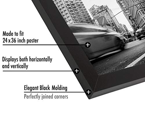 Americanflat 24x36 Poster Frame with Polished Plexiglass - Black Picture Frame - Wide Photo Frames Made of Engineered Wood for Vertical or Horizontal Wall Display - Epic Collection - Black