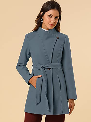 Image of Allegra K Women's Winter Elegant Stand Collar Overcoat Long Belted Pea Coat