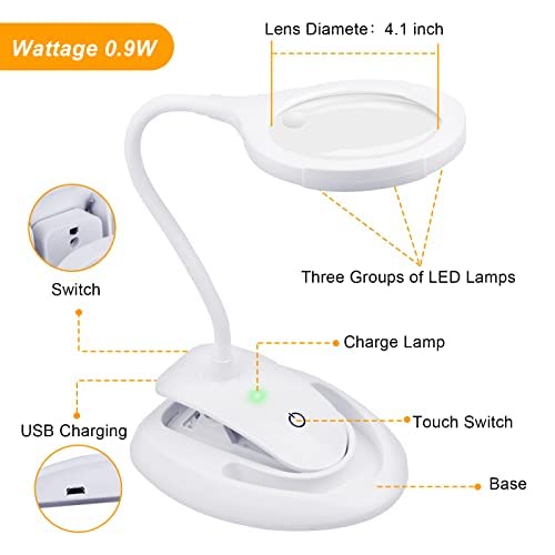 YUHINN Lupe Lupe mit LED-Licht und Stand-Freisprecheinstellungen Touch-Optik-Ausrüstung für Naharbeit-Reparatur-Handwerk Arbeiten in der Nähe
