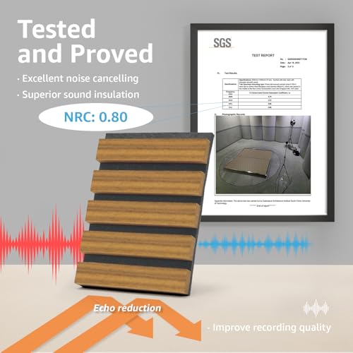 Image of Art3d 6-Pack Soundproof Wood Slat Wall Panel, 94.5 x 7.9 Inch, Warm Teak