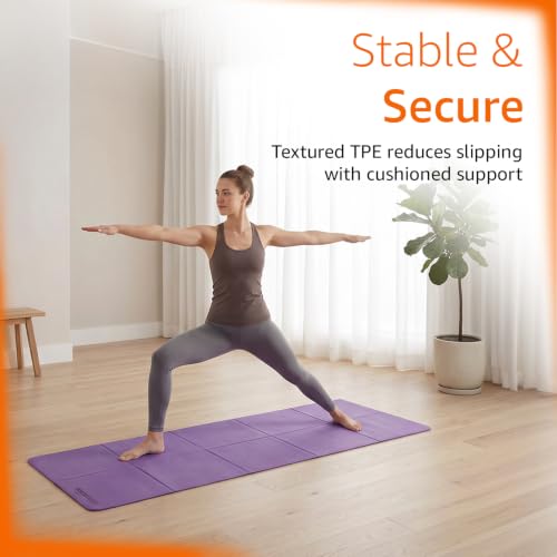 Image of Amazon Basics Portable Folding TPE Yoga Mat with Carry Bag | 5 mm Thick | Anti-Slip Grippy Surface | Foldable & Travel-Friendly Design | Lightweight Exercise Mat for Yoga, Pilates, Gym & Home Workouts | 180 x 60 cm