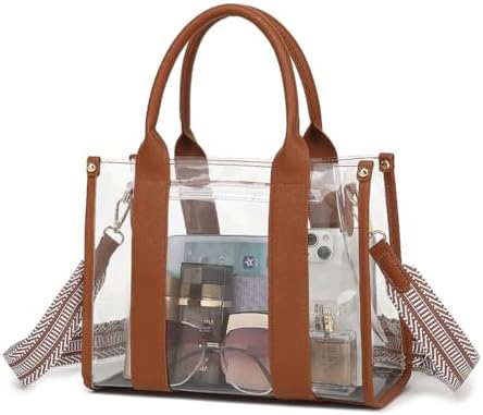 Clear Tote Bag Stadium Approved Crossbody Clear Bag for Stadium Events Plastic Purse Handbag for Women