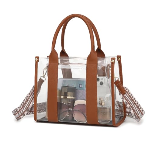 Image of LOXOMU Clear Tote Bag Stadium Approved Crossbody Clear Bag for Stadium Events Plastic Purse Handbag for Women
