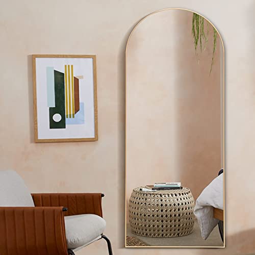Image of NeuType 65 inchx22 inch Arched Full Length Mirror Large Arched Mirror Floor Mirror with Stand Large Bedroom Mirror Modern Arched Shape Wall Mounted Mirror Hanging or Leaning Against Wall, Wood Frame, Gold