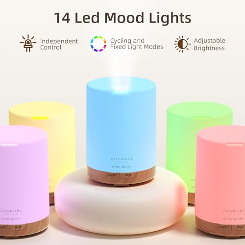 ASAKUKI Diffusers 300ml with 6 * 10ml Essential Oils Set, Aromatherapy Ultrasonic Cool Mist Essential Oil Diffuser with 7 Color Lights, Auto Shut-Off for Home Bedroom Office - Image 3