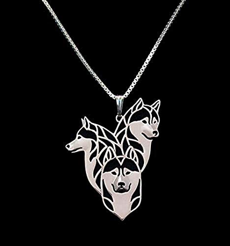 Preisvergleich Produktbild CKAWM Halskette Silber 1Pcs Siberian Husky Family Halskette 3D Ausgeschnitten Welpen Hundeliebhaber Anhänger Memorial Halsketten Anhänger Weihnachten