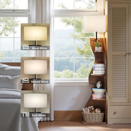 Image of Evermagin 4 Tier Corner Shelf with Light, 64'' Tall Corner Bookshelf with Unique Shape, Stylish Wavy Bookcase Tower with Storage Organizer for Small Space, Living Room, Bedroom (Rustic Brown)