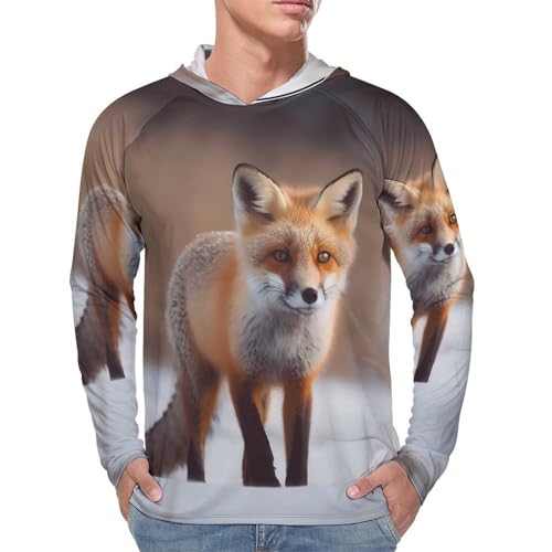 Mens UPF 50+ Sun Protection Hoodie Rash Guard Long Sleeve Sun Shirt Hiking Cute Fox Fishing Hoodie-4