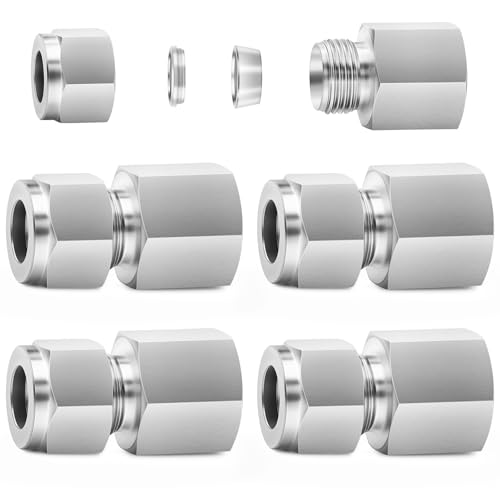 Image of ChillWaves 304 Stainless Steel Compression Tube Fitting, 1 /4 inch OD x 1 /4 inch NPT Female Compression Union Connector(5-PACK)