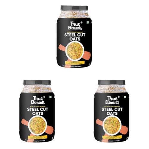 Image of True Elements Steel Cut Oats 2kg - 40 Servings family pack | Premium Wholegrain Oats | High Fibre | Daibetic Friendly | Perfect for upma, khichdi & healthy baking (Pack of 3)