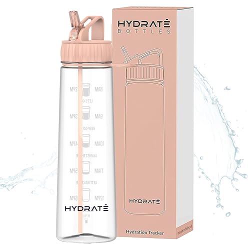 HYDRATE 900ml Water Bottle with Straw and Motivational Time Markings, BPA Free, Flip Cap, Drop Proof Sports Water Bottle, Ideal for Gym, Extra Strong Material Water Bottles with Straw (Nude) HYDRATE 900ml Water Bottle with Straw and Motivational Time Markings, BPA Free, Flip Cap, Drop Proof Sports Water Bottle, Ideal for Gym, Extra Strong Material Water Bottles with Straw (Nude)
