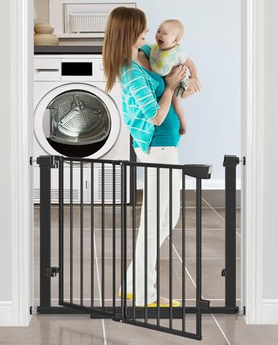 29-40“Easy Walk Thru Baby Gate for Doorways&Stroller,Auto Close Dog Gate Indoor for Stair,No Drill Pressure Mounted Baby Gate with Large Walk-Through Door,Safety Gate for Children&Pets(Black)