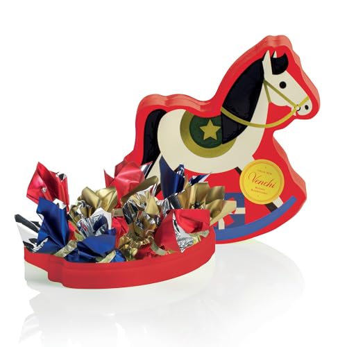 Venchi, Coffret Cheval à Bascule de Noël en Boîte Métallique, avec Chocolats Cometa Assortis, Édition Limitée, 160 g, Sans Gluten, Sans Colorants ni...