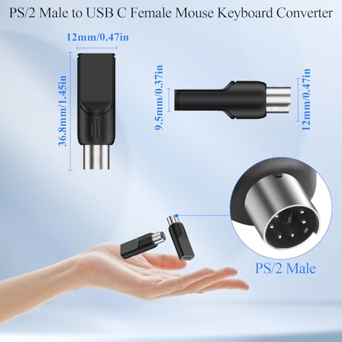 Adaptador QIANRENON PS/2 macho a USB C hembra, pack 2 miniatura 2