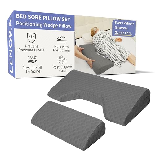 Lenora Bed Sore Pillow Set, Positioning Wedge Pillow with Extra Auxiliary Pillow, Bed Sore Cushion with Non-Skid Fabric, Prevent BedSores, Provide Comfort for Bedridden Patients, Gray