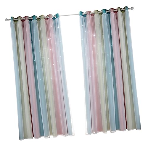 HOMOCONO 2pcs Gradient Double-Layer Insulation Blackout Curtains for Living Room Bedroom Star Design Tulle Drapes Easy Care Safe