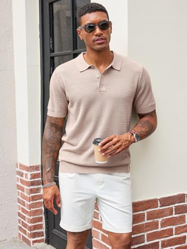 Runcati Mens Knit Polo Shirts Short Sleeve Casual Hollow Out Shirt Texture Classic Golf Polo2