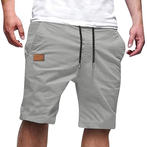 Image of Mens Casual Shorts Cotton Drawstring Summer Beach Stretch Hiking Golf Short Solid Color Joggers Shorts Pockets