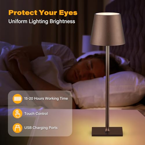 Image of CHLORANTHUS 2 Pack Cordless Table Lamps, 3 Colors Stepless Dimming, 5000mAh Rechargeable Battery LED Desk Lamp for Bedroom /Couple Dinner /Desk /Cafe /Dining Room /Terrace
