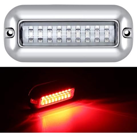 Kawell 27LED LED Underwater Boat Yacht Lights Waterproof IP68 SUS316 Stainless Steel Pontoon Marine Transom Lights for Swiming Driving Fishing Red Cover