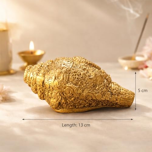 Image of Kalakriti Metal Shankh Showpiece | Antique Gold Plated Carved Conch for Pooja Temple Vastu | Decorative Sankh for Home Decor | Auspicious Diwali Religious Gift (1 Pc)