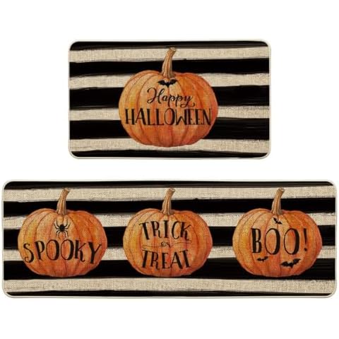 Artoid Mode Watercolor Stripes Pumpkin Decorative Kitchen Mats Set of 2 Cover
