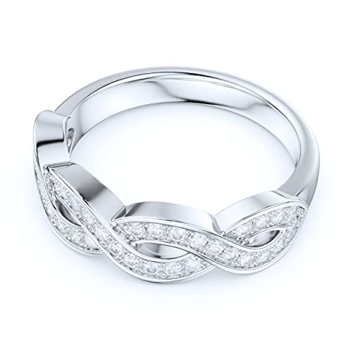 Sterling Silver Fancy Wave Intersecting Infinity Simulated Round Brilliant Cut Diamond or Genuine Moissanite Matching Ring Wedding Band3