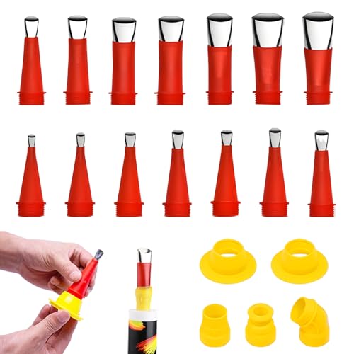 Ein Satz einteiliger Edelstahldüsen, Silikon zum Abdichten, 22 Stück Verschiedene Größen Kartuschenspitzen Transparent Silikontüllen, Silikon Spitzen Kartuschenspitzen (19)