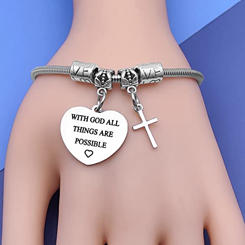 Image of DlaeKua Christian Bracelets for Women Positive Quotes Gifts Religious Gifts Baptism Presents for Daughter Granddaughter Faith Gift for Goddaughter Godson Inspirational Gift for Her Christmas Presents