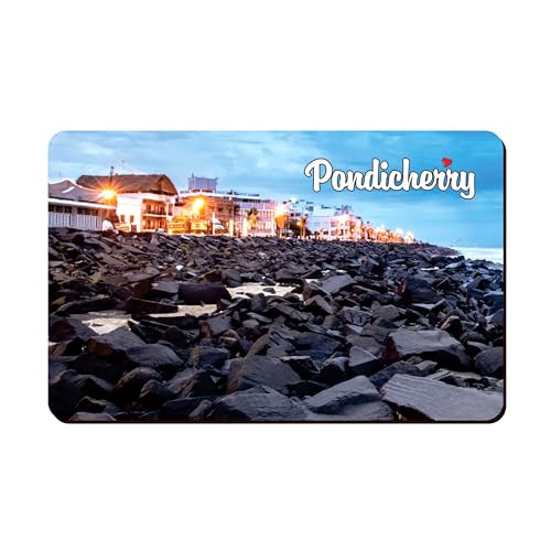 Image of Elegant Fridge Magnet with Themes |Rectangular Size Refrigerator Magnet with Magnetic Rubber Back | Pack of 1, 8.6cm X 5.4cm (Pondicherry - Design 4)