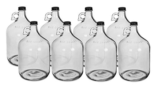 One Gallon Glass Jug with 38mm Black Metal Screw Cap (Set of 8)