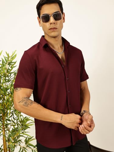 Image of Thomas Scott Men's | Solid | Half Sleeve | Slim Fit | Cotton Blend | Spread Collar | Casual Shirt
