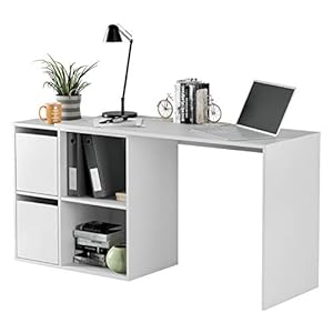 Homey d’étude Zita, Table Bureau réversible, Bois, Blanc Arctique, 120 cm (Largo) x 74 cm (Alto) x 49 cm (Fondo)