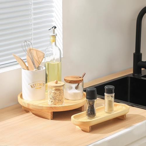 Image of Round Wooden Decorative Tray, 2 Pcs Tray for Coffee Table, Bathroom Vanity Tray, Kitchen Counter Tray, Rustic Wood Tray Decor, Round Serving Tray (Natural)