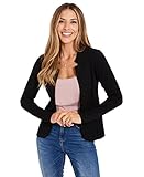 Der Blazer ist aus stretchigem texturiertem Stoff hergestellt.