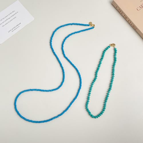 Double Wrap Diamond Cut Beaded Choker Necklace in Turquoise Gift for Women2