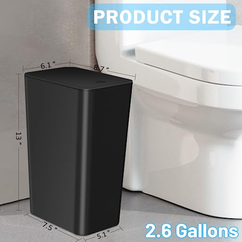 Shpmxupw 3 Pack Bathroom Small Trash Can With Lid,10L / 2.6 Gallon Slim Garbage Bin Wastebasket With Pop-Up Lid For Bedroom, Office, Kitchen, Craft Room, Fits Under Desk/Cabinet/Sink/Black #TOP1