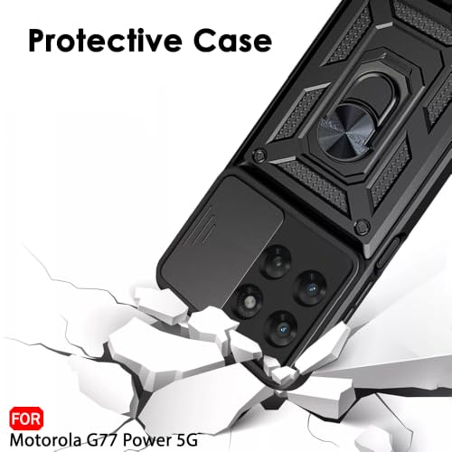 Image of TheGiftKart Tough Armor Bumper Back Cover Case for Motorola Moto G77 Power 5G | Kickstand & Ring Holder | 360 Degree Protection Cover Case for Moto G77 Power 5G (PC & TPU, Sliding Camera Cover, Black)