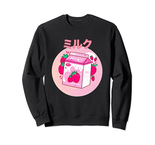 Japanese Kawaii Strawberry Retro 90s Milk Shake Carton Funny Sudadera